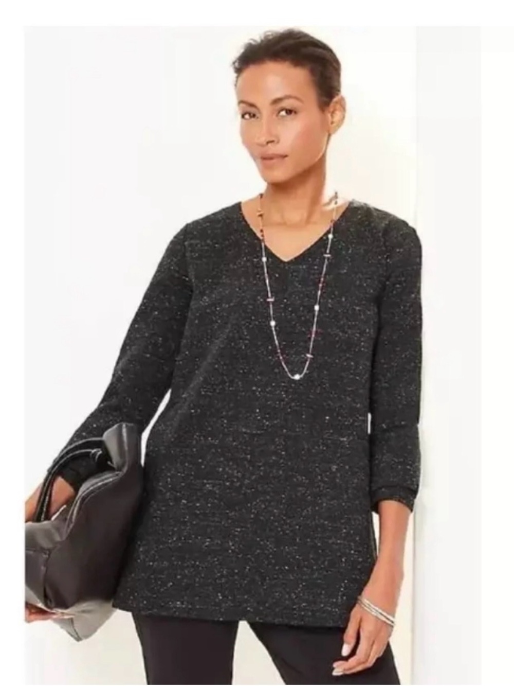 j. Jill Collection Speckled Long Sleeve Top in Black Size Medium